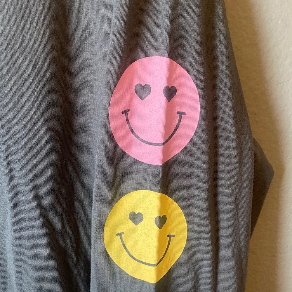 NWT Grey Long Sleeve Tee with Colorful Smiley Sleeve Cotton/Modal - Picture 4 of 10